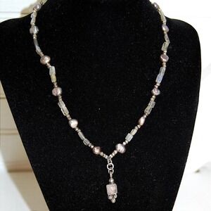 Vintage Black‎ Freshwater Pearl necklace Sterling silver beaded jewelry Pendant